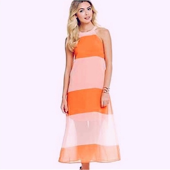 Daniel Cremieux Color Block Orange & White Stripe Maxi Dress - Picture 12 of 12